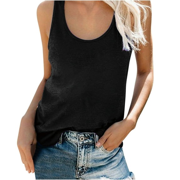 Quinlirra Tank Top for Women with built in bra Summer Women Printing Round Neck Sleeveless Casual Tee Tops H-shaped Back Tank