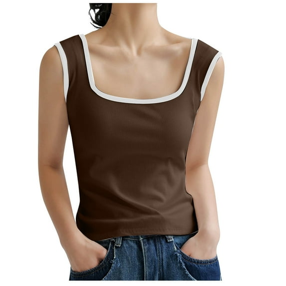 Quinlirra Tank Tops for Women Loose fit Women's 2025 Summer Casual And Comfortable Solid Color Ribbed Tops Sleeveless Cropped Tops