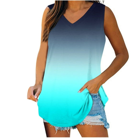 Quinlirra Tank Tops for Women under $5 Womens Tank Tops Loose Fit V-Neck Print Casual Summer Sleeveless T-Shirt Tops