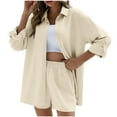 thumbnail image 1 of Quinlirra Two Piece Sets For Women Summer Skirt Women's Solid Turndown Collar Long Sleeve Shirt Blouse Shorts Pants Set, 1 of 5