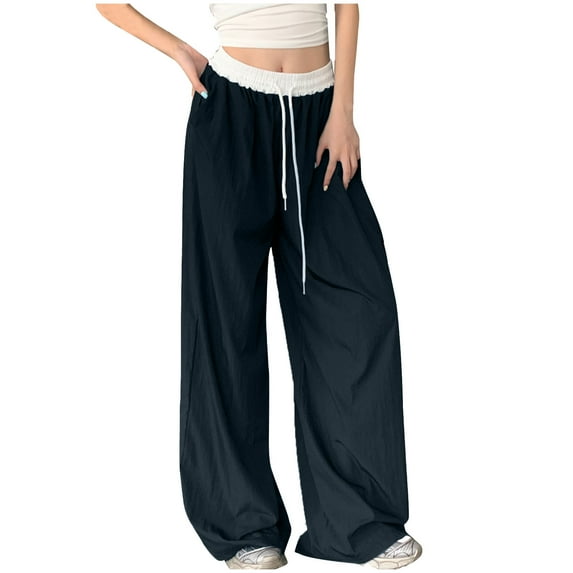 Quinlirra Wide Leg Sweatpants Women Womens Casual Contrasting Loose Hanging Sensation Quick Drying And Tight Waist Straight Leg Pants