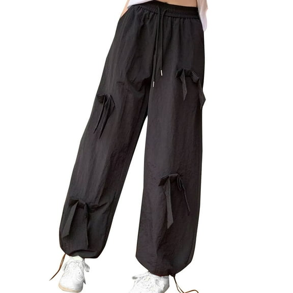 Quinlirra Wide Leg Sweatpants Women Womens Fashion Trend Casual Loose Three-dimensional Bow Sweet Cool Style Elastic Waist Wide Leg Pants