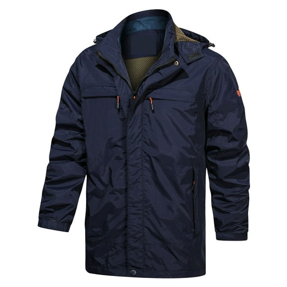 Quinlirra Winter Jackets for Men 5XL Men's And Winter Plus Velvet Solid Color Zipper Pocket Warm Jackets