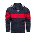 thumbnail image 1 of Quinlirra Winter Jackets for Men 5XL Men's Contrasting Color Hooded Zipper Casual Warm Windproof Pocket Motorcycle Jacket, 1 of 5