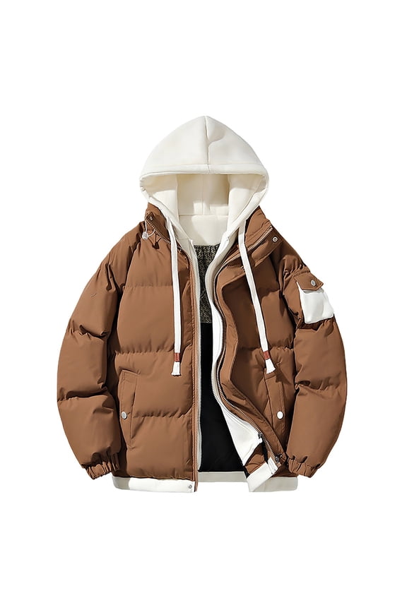 Winter Jackets for Men Men's Stitching Drawstring Hooded Slim Fashion Jacket Coat Outwear