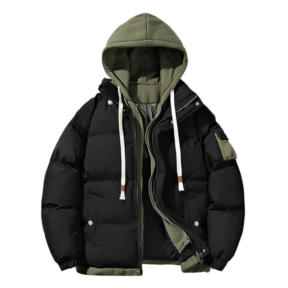 Quinlirra Winter Jackets for Men Men's Stitching Drawstring Hooded Slim Fashion Jacket Coat Outwear