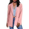thumbnail image 1 of Quinlirra Women Blazers on Sale Women's Solid Color Shoulder Pad Without Collar Pocket Button Long Sleeved Flip Suit Jacket, 1 of 4
