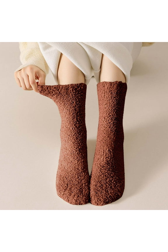 Women'S Solid Color Coralline Breathable Winter Warm Medium Length Socks Summer Fridays Travel Essentials