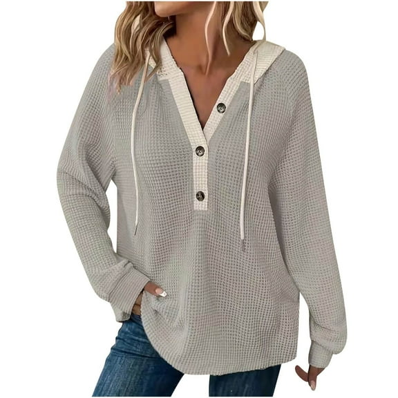 Quinlirra Women Sweatshirt Red Women's Long Sleeved Pullover Hooded Color Blocked Jacket Top Gray L