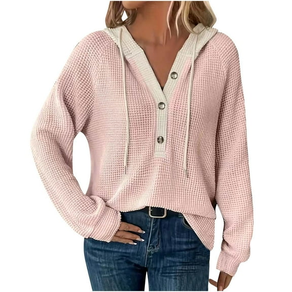 Quinlirra Women Sweatshirt Red Women's Long Sleeved Pullover Hooded Color Blocked Jacket Top Pink S