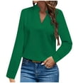 thumbnail image 1 of Quinlirra Women Sweatshirts Trendy Women's Casual Solid Color Long Sleeve V-neck Tops Green L, 1 of 5