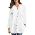 thumbnail image 1 of Quinlirra Women's Cotton Linen Button Down Shirts Long Sleeve Loose Fit Tunic Tops Casual V-Neck Tops for Everyday Wear, 1 of 6