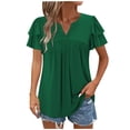 thumbnail image 1 of Quinlirra Women's Fashion Daily V-Neck T-Shirt Pleated Tops Short Sleeved Round Neck Top/shirt, 1 of 6