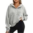 thumbnail image 1 of Quinlirra Women's Fashion Hoodies & Sweatshirts Cropped Women's Half Zipper Sweatshirt Thumb Hoodie Hat Hoodie 2024 Winter Hoodie, 1 of 5
