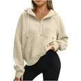 thumbnail image 1 of Quinlirra Women's Fashion Hoodies & Sweatshirts Cropped Women's Half Zipper Sweatshirt Thumb Hoodie Hat Hoodie 2025 Winter Hoodie, 1 of 5