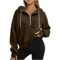 thumbnail image 1 of Quinlirra Women's Fashion Hoodies & Sweatshirts Cropped Women's Half Zipper Sweatshirt Thumb Hoodie Hat Hoodie 2025 Winter Hoodie, 1 of 5