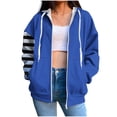 thumbnail image 1 of Quinlirra Women's Fashion Hoodies & Sweatshirts Petite Women's Stripe Pockets Zipper Long Sleeved Regular Top Hooded Sweatshirts Coat Outwear, 1 of 5