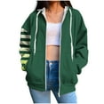 thumbnail image 1 of Quinlirra Women's Fashion Hoodies & Sweatshirts Petite Women's Stripe Pockets Zipper Long Sleeved Regular Top Hooded Sweatshirts Coat Outwear, 1 of 5