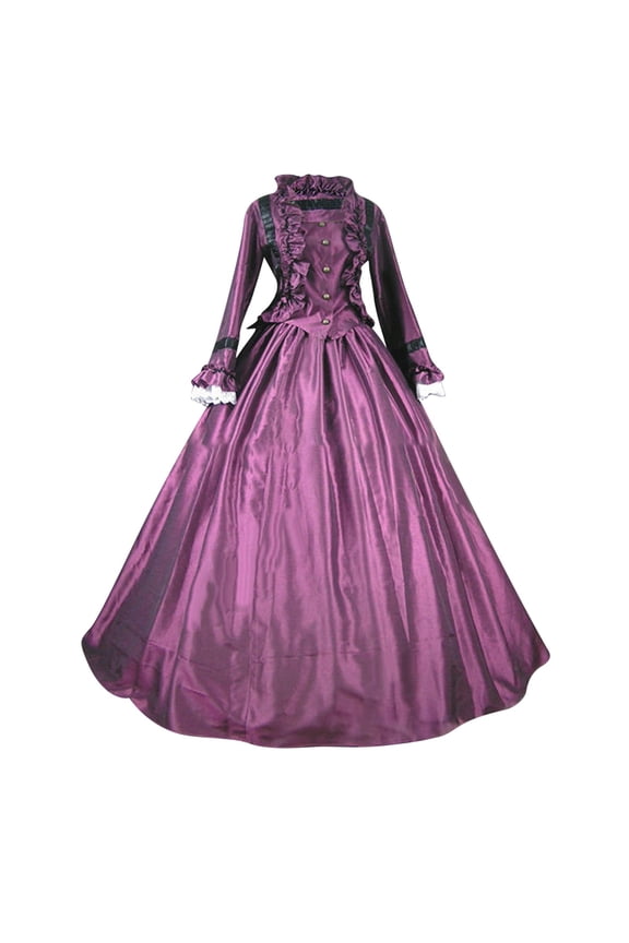 Women's Medieval Renaissance Retro Gown Costume Dress Women Middle Ages Fashionable Temperament Gothic Retro Court Style Long Dress Long Sleeved Neck Dress