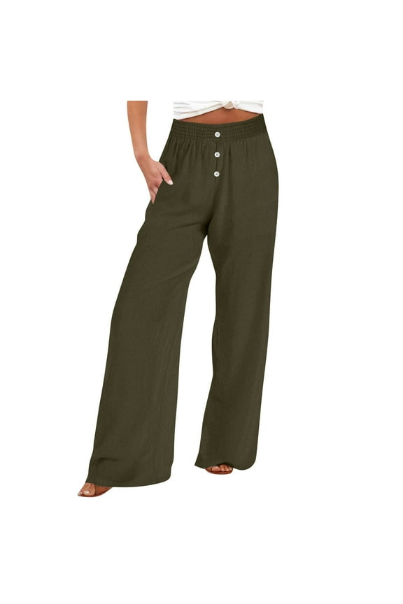 Women's Pants Summer Women's Fashionable Solid Color Loose Button Decorate Casual Wide Leg Trousers
