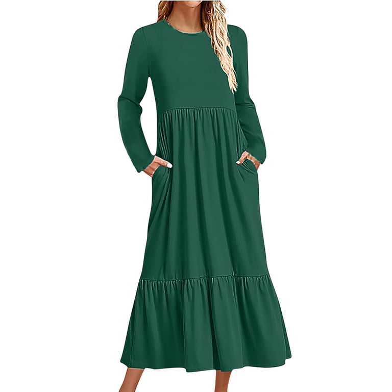 Quinlirra Women's Winter Casual T-shirt Dresses Length Ankle Dress Women's  Casual Loose Long Sleeve Loose Dress Solid Classic Dress - Walmart.com
