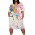 thumbnail image 1 of Quinlirra Women's casual Dresses With Sleeves Women's Oversized Printed Loose Casual Short Sleeved V-neck Knee Length Dress, 1 of 5