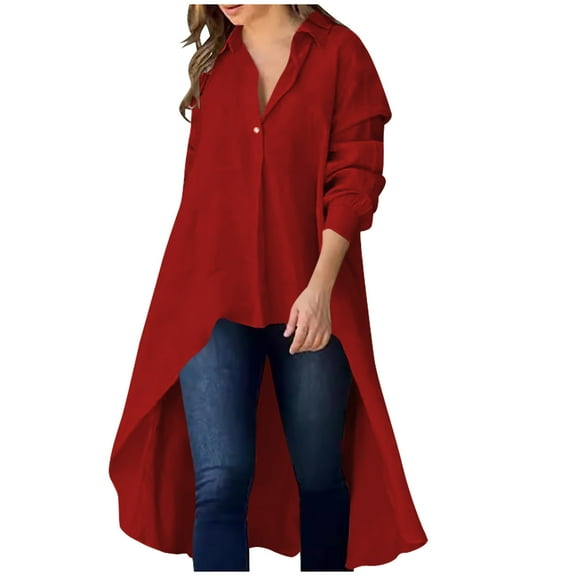 Quinlirra Womens Blouses Long Sleeve Design Women's Solid Color Elegant Long Sleeved Fashionable Loose Collared Shirt Pullover Button New Top