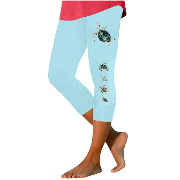 Quinlirra Womens Capri Pants Clearance Under 5$ Women's Fashion Solid Color Turtle Print Leggings With Yoga Sport Elastic Pants