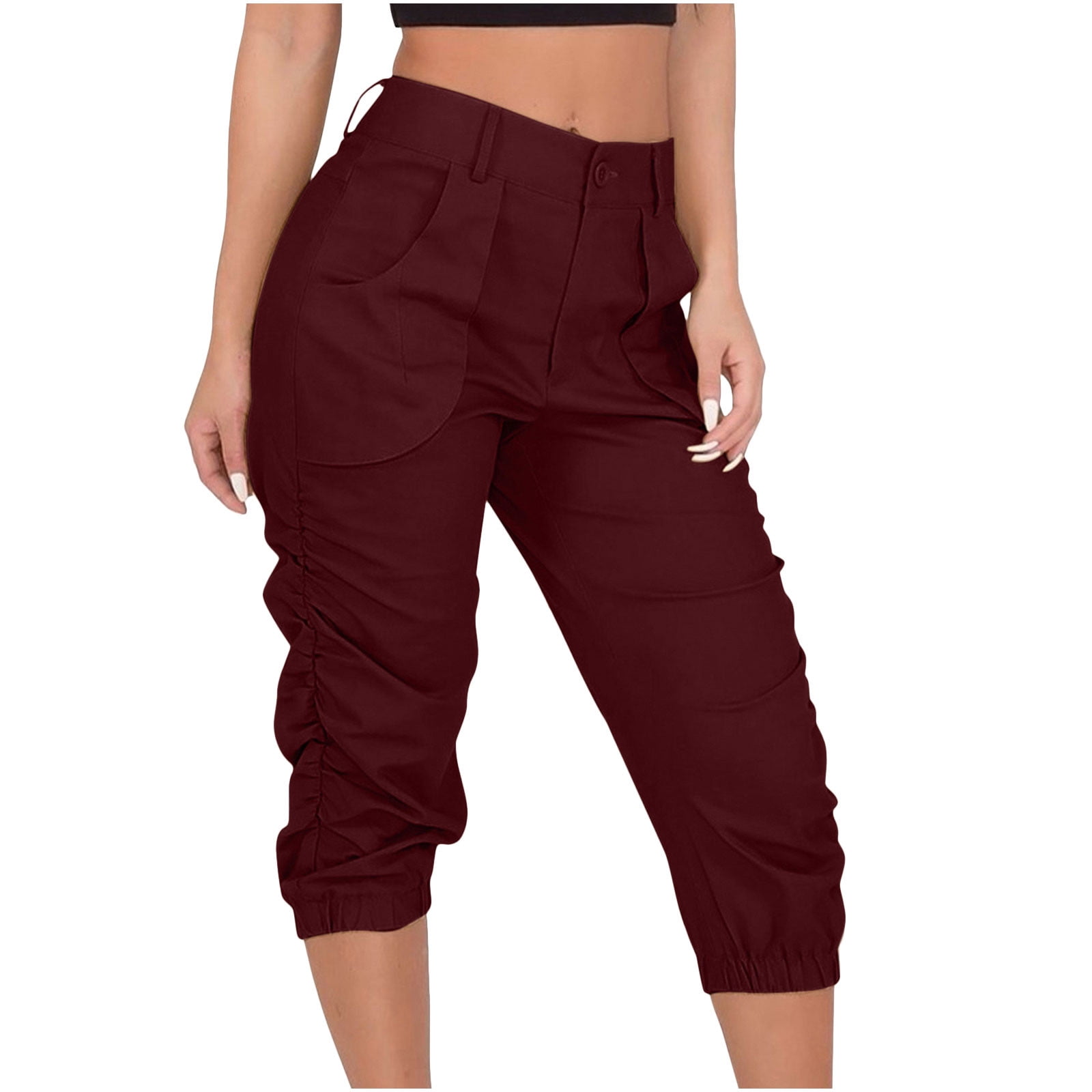 Quinlirra Womens Capri Pants Petite Women's Summer High Waisted Solid ...