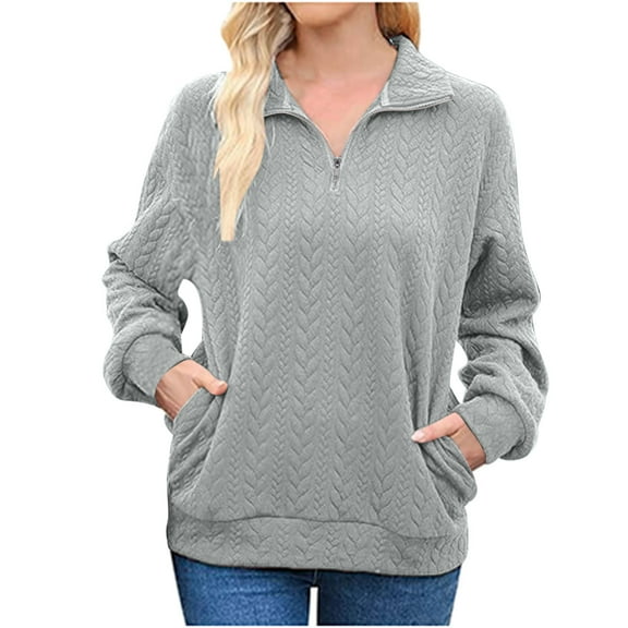 Quinlirra Womens Hoodies Trendy Sweatshirt For Women Casual Long Sleeve Quarter Zip Pullover Textured Tops 2024 Fall Clothes With Pockets