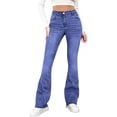 thumbnail image 1 of Rutainlusire Womens Jeans Petite Women's Solid Color Casual Pocket Button Denim Pants, 1 of 4