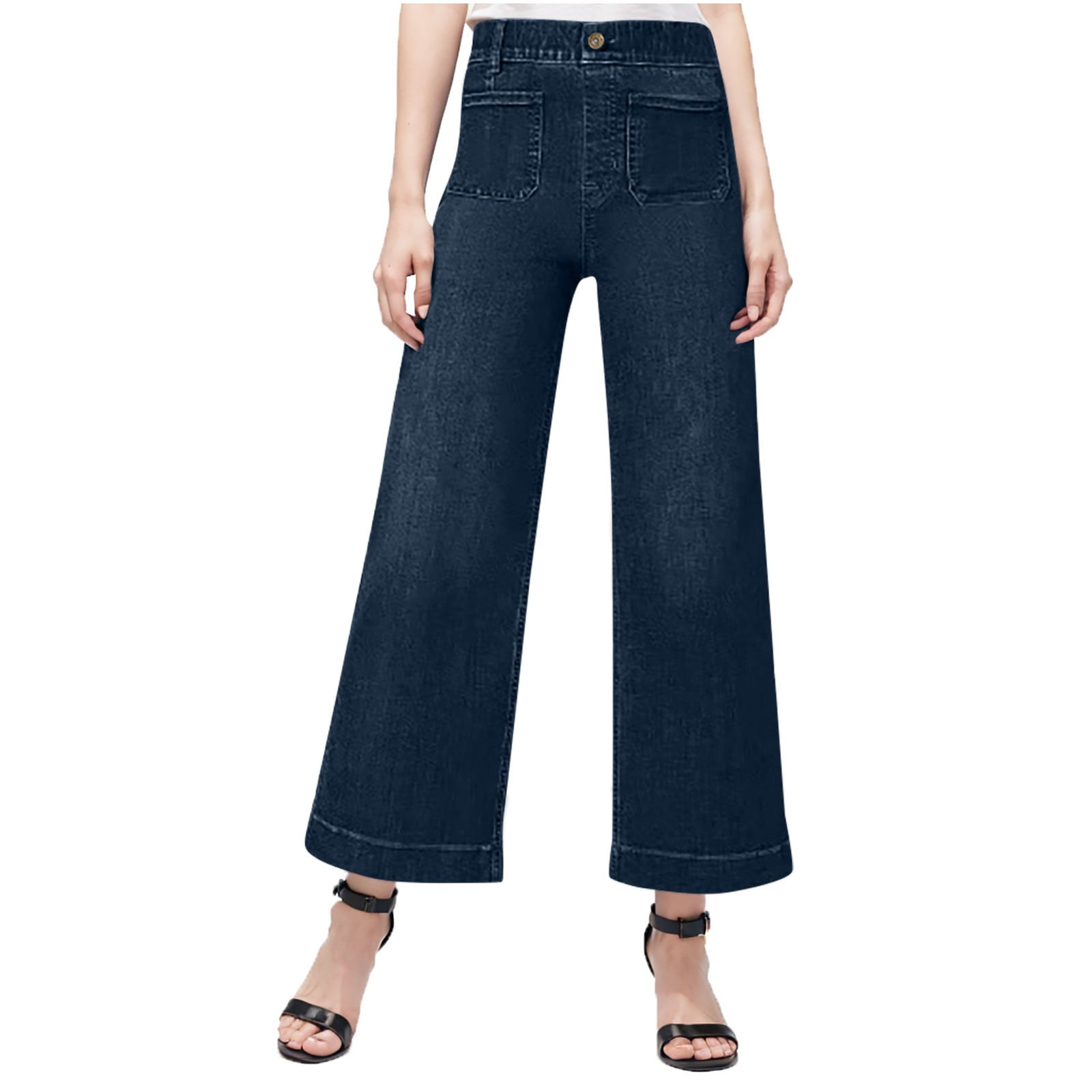 Quinlirra Womens Jeans Petite Women's Solid Color Casual Pocket Button ...
