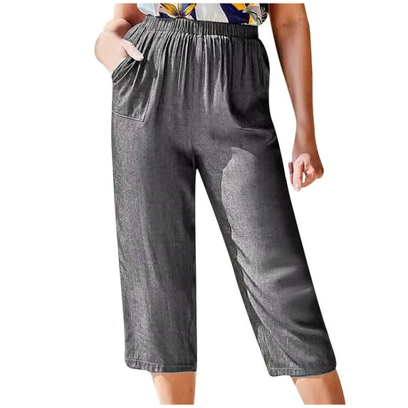 Quinlirra Womens Pants Under $10 Women's Casual Fashion Elastic-waisted Solid Color Pants Loose Casual Pants
