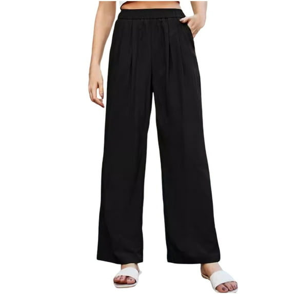 Quinlirra Womens Pants Dressy Casual Women's Solid Color High-Waisted Casual Wide-Leg Pants