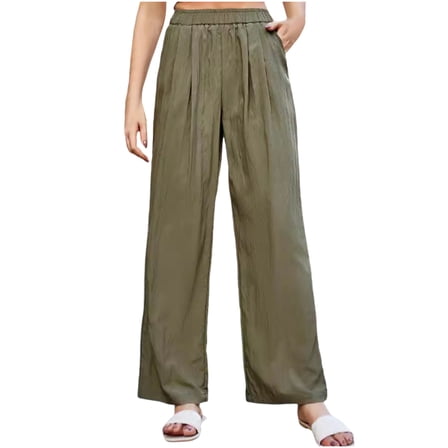 Quinlirra Womens Pants Dressy Casual Women's Solid Color High-Waisted Casual Wide-Leg Pants