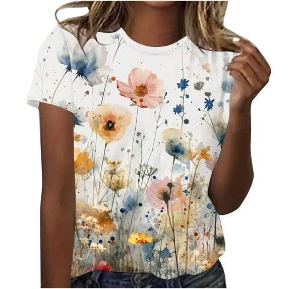Quinlirra Womens Printed Tshirts under $10 Summer Plus Size Short Sleeve Relaxed Fit Tee Shirts Tops