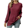 thumbnail image 1 of Quinlirra Womens Sweaters Cardigan Women's Casual Solid Round Neck Pocket Hem Slit Loose T-shirt Top, 1 of 5