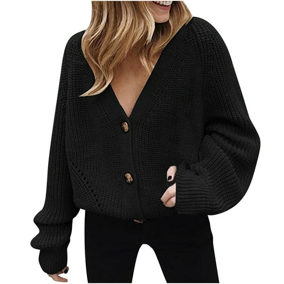 Quinlirra Womens Sweaters Fall Trendy New European And American Solid Color Knitted Sweater Jacket Women's V-neck Sweater