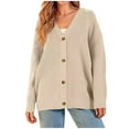 thumbnail image 1 of Quinlirra Womens Sweaters Trendy Women's New Top Button Lightweight Sweater V-neck Loose Cardigan Jacket, 1 of 5
