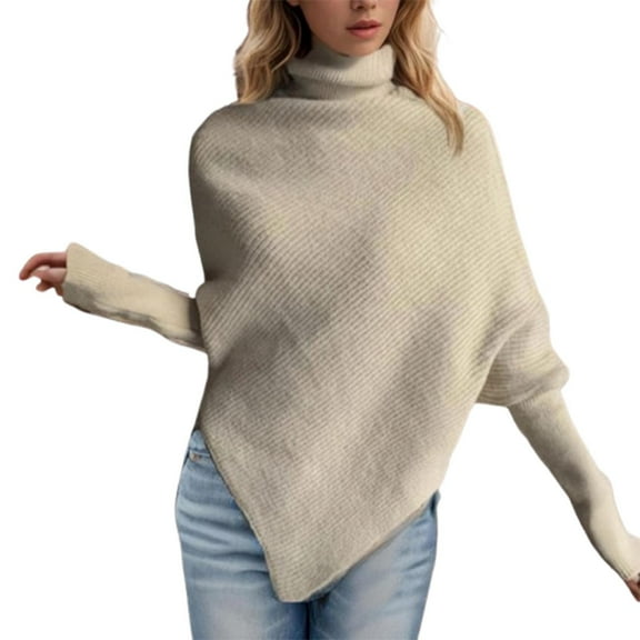 Quinlirra Womens Sweaters Women's Irregular High Neck Buttonless Shirt Knitted Shawl Top