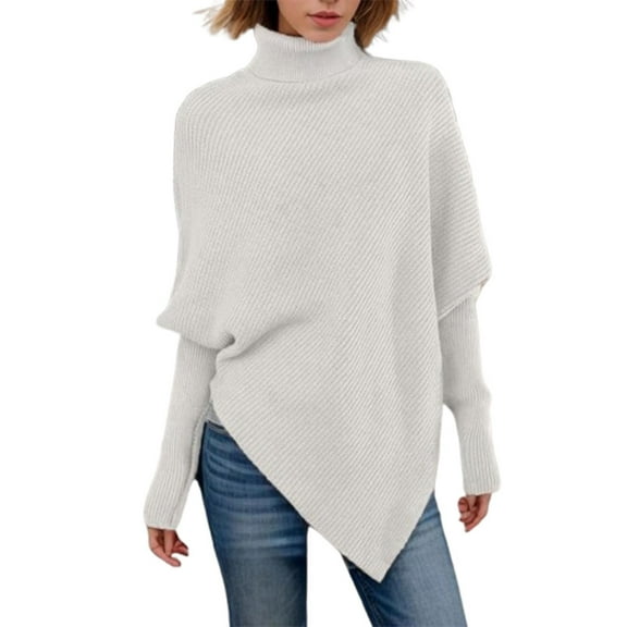 Quinlirra Womens Sweaters Women's Irregular High Neck Buttonless Shirt Knitted Shawl Top