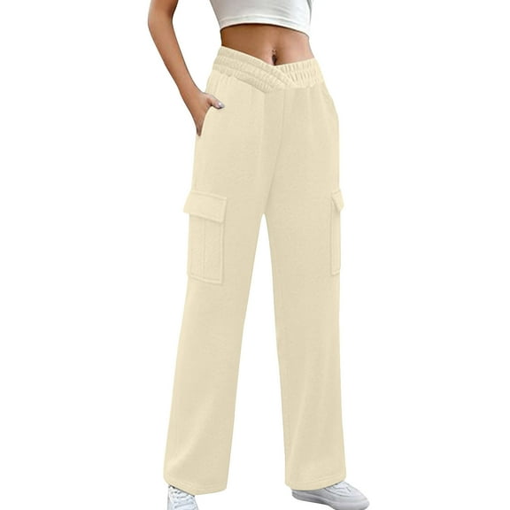 Quinlirra Womens Sweatpants Wide Leg Women's FashioNable Solid Color Drawstring With Pockets Ankle Binding Sweatpants Work Pants