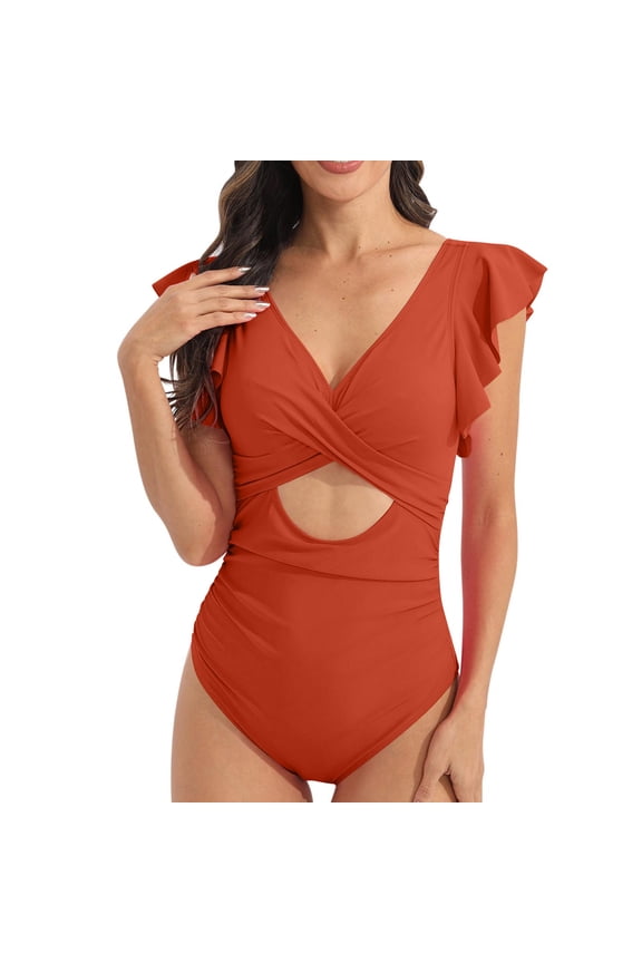 Womens Tops Clearance Under $10 Women Oversized Sports Jumpsuit Surfing Suit Sleeveless Sun Protection Solid Color Swimsuit