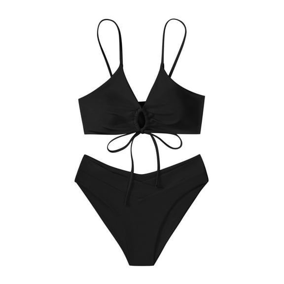 Quinlirra Womens Tops Clearance Under $10 Women's Fashion Bikini Set Swimsuit Two Piece Solid Color Sling Swimwear