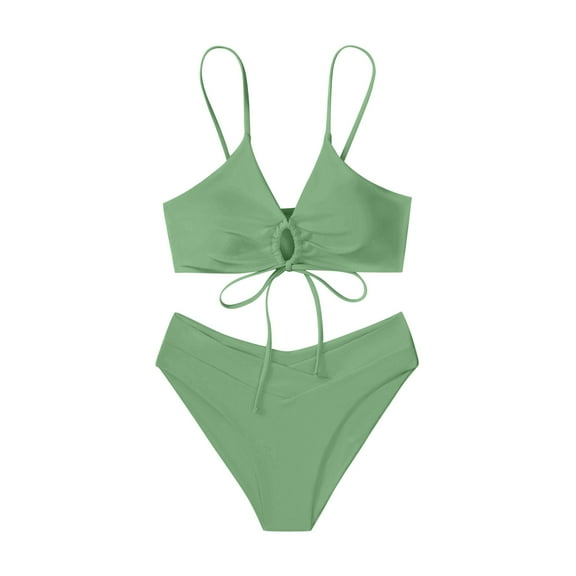 Quinlirra Womens Tops Clearance Under $10 Women's Fashion Bikini Set Swimsuit Two Piece Solid Color Sling Swimwear