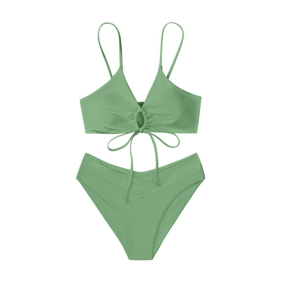 Quinlirra Womens Tops Clearance Under $10 Women's Fashion Bikini Set Swimsuit Two Piece Solid Color Sling Swimwear