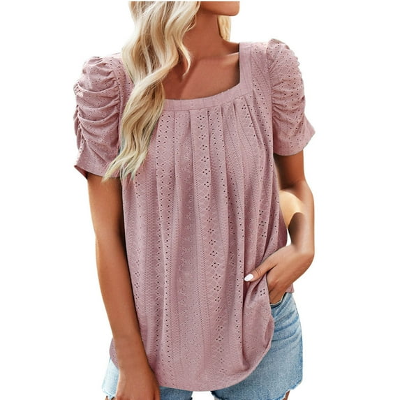 Quinlirra Womens Tops Clearance Under $5 Fashion Women Short Sleeve Garment Comfortable Breathable Round-Neck Blouses Tops