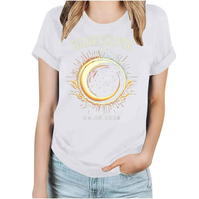 Quinlirra Womens Tops Clearance Under $5 Total Solar 2024 Printed T ...