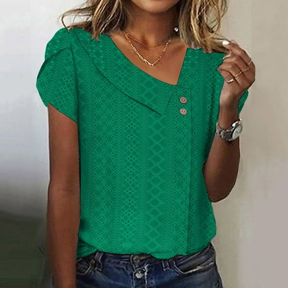 Quinlirra Womens Tops Women's Loose Summer Casual Solid Color V-Neck Short Sleeved T-shirt Top
