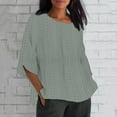 thumbnail image 1 of Quinlirra Womens Tops Clearance Under $5 Women's Summer Fashion Cropped Sleeves Round Neck Loose Shirt Blouse 3/4 Sleeve Tops, 1 of 6